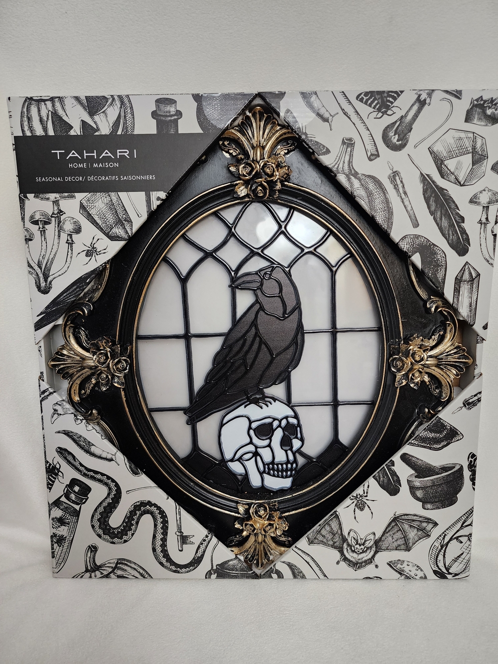 Tahari Black and Gold Raven Wall Art with Skull